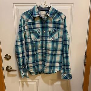 Aeropostale- Blue and Green Plaid Long Sleeve Button Up Shirt